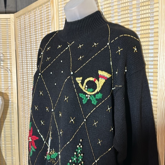 Vintage 1990s Ship 'n Shore "Ugly" Christmas Sweater Studded Decorations Large - Picture 4 of 16